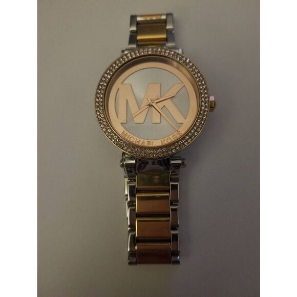 Michael Kors Women's Parker Two-Tone Rose Gold & Silver Crystal Bezel Watch - Picture 3 of 8